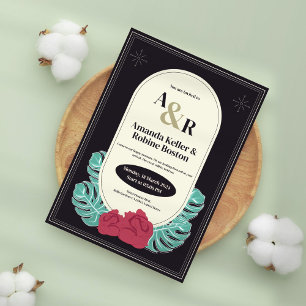 Tropical Monstera & Rose Hochzeit Einladung