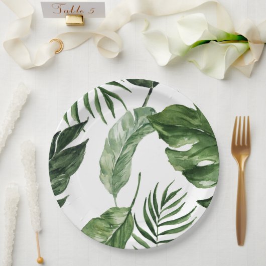 Tropical Monstera Sommerstrand Elegante Hochzeit Pappteller (Hochzeit)