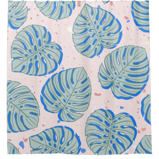 Tropical Monstera: Terrazzo Vintages Muster Duschvorhang (Vorderseite)