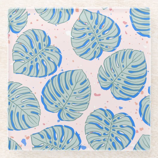 Tropical Monstera: Terrazzo Vintages Muster Glasuntersetzer (Vorderseite)
