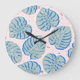 Tropical Monstera: Terrazzo Vintages Muster Große Wanduhr