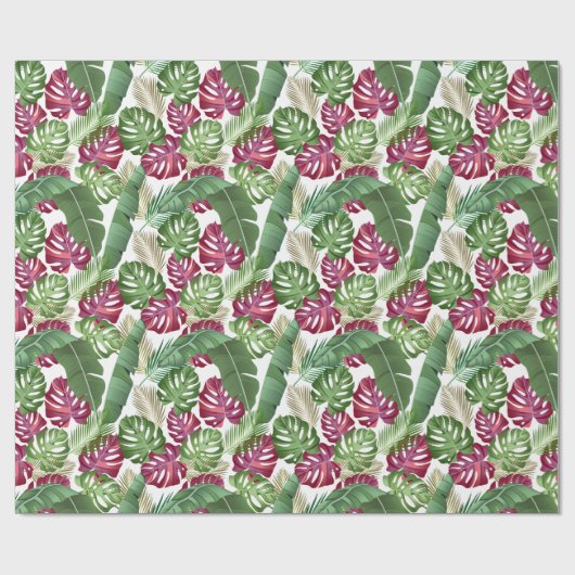 Tropical Monstera und Palm Blätter Geschenkpapier (Flach)