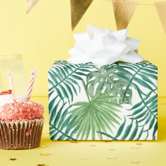 Tropical Monstera und Palm Blätter Geschenkpapier (Geburtstagsparty)