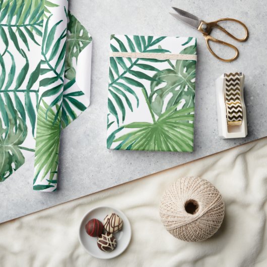 Tropical Monstera und Palm Blätter Geschenkpapier (Kunsthandwerk)