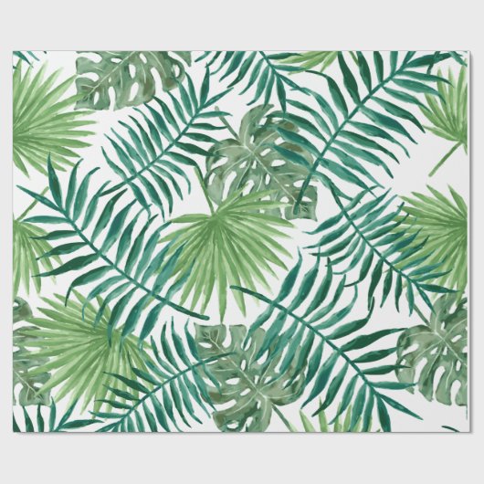 Tropical Monstera und Palm Blätter Geschenkpapier (Flach)