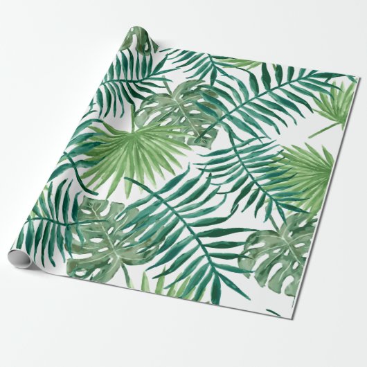 Tropical Monstera und Palm Blätter Geschenkpapier (Ungerollt)