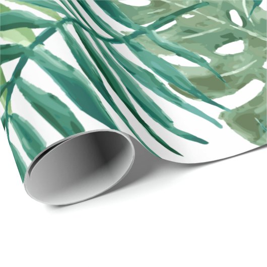 Tropical Monstera und Palm Blätter Geschenkpapier (Rolleneckpunkt)
