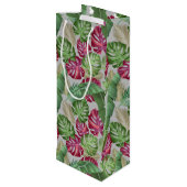 Tropical Monstera und Palm Blätter Geschenktüte Für Weinflaschen (Rückseite Schrägansicht)