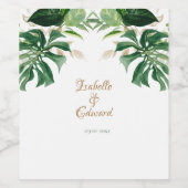 Tropical Monstera Verlasse Green & Gold Trim Weinetikett (Einzelnes Label)