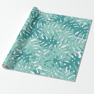 Tropical Monstera Verlasst Blau und Weiß Geschenkpapier