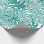 Tropical Monstera Verlasst Blau und Weiß Geschenkpapier (Ecke)