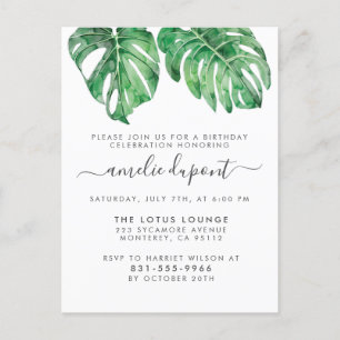 Tropical Monstera Verlasst Stilschrift Geburtstag Einladungspostkarte