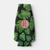 Tropical Monstera Wasserfarbe Grüne CUSTOM-Initial Flaschenkühler (Vorderseite)