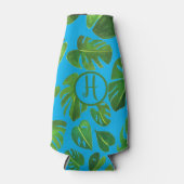 Tropical Monstera Wasserfarbe Grüne CUSTOM-Initial Flaschenkühler (Vorderseite)