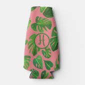 Tropical Monstera Wasserfarbe Grüne CUSTOM-Initial Flaschenkühler (Vorderseite)
