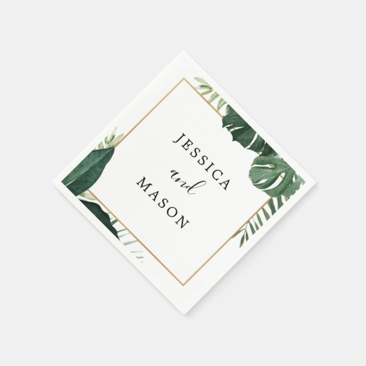 Tropical Monstera Wedding Cocktail Napkin Serviette (Ecke)