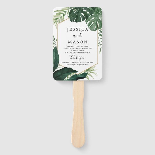 Tropical Monstera Wedding Fan Programm Fächer (Vorderseite)
