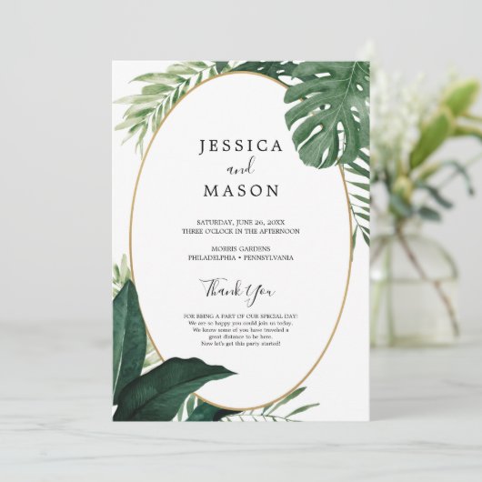 Tropical Monstera Wedding Program Programm (Stehend Vorderseite)