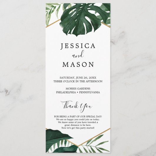 Tropical Monstera Wedding Program Programm (Vorderseite)