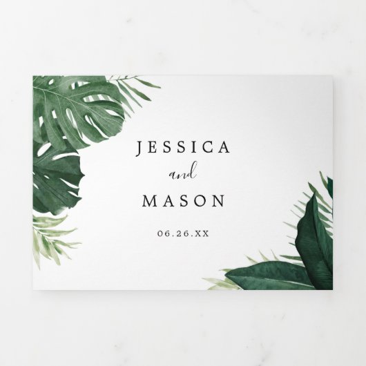 Tropical Monstera Wedding Tri-Fold Einladungen (Cover)