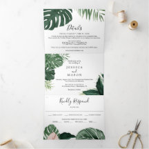 Tropical Monstera Wedding Tri-Fold Einladungen
