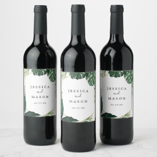 Tropical Monstera Wedding Wine Labels Weinetikett
