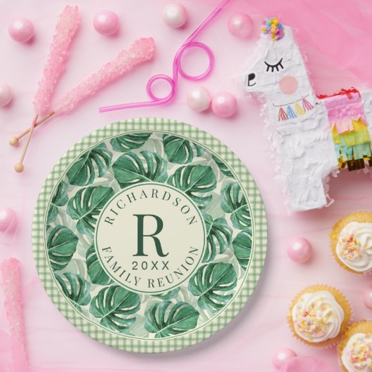 Tropical Monstera Wiedersehen Mit Monogramm Pappteller (Party)