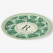 Tropical Monstera Wiedersehen Mit Monogramm Pappteller (Schrägansicht)