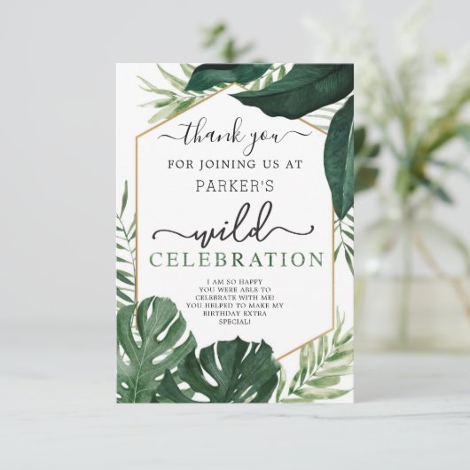 Tropical Monstera Wild One Birthday Danke Karte (Stehend Vorderseite)