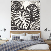 Tropical Monstero Linocut Art Art Leinwanddruck (Insitu (Schlafzimmer))