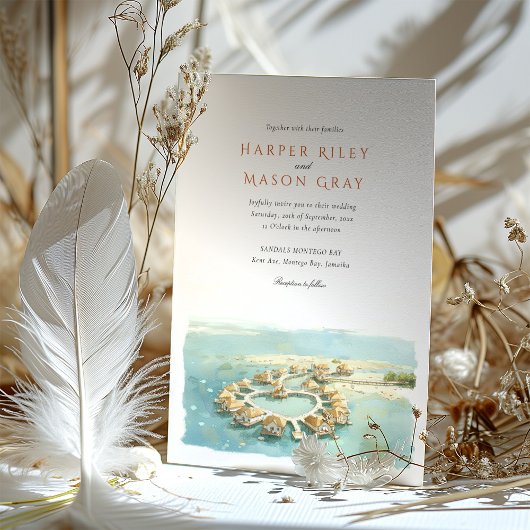 Tropical Montego Bay Overwater Bungalow Wedding Einladung