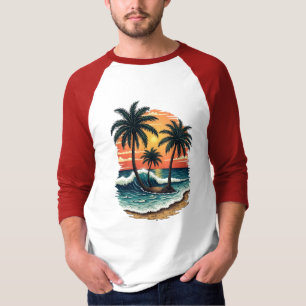 Tropical Monterey Beach Tattoo Art Design Sleeve T-Shirt