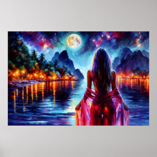 Tropical moonlit fantasy woman in paradise poster (Vorne)