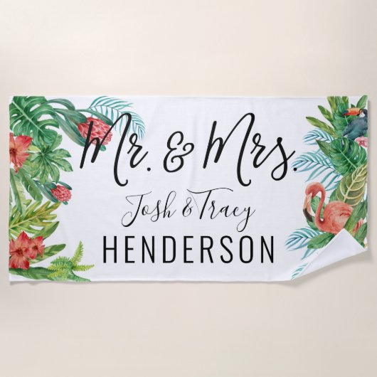 Tropical Mr. & Mrs. Personalisiert Strandtuch (Vorderseite)
