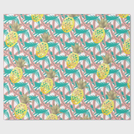 Tropical Multicolor Palm Blätter Gold Ananas Geschenkpapier (Flach)