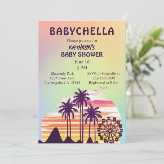 Tropical Music Festival Kinderdusche Einladung (Stehend Vorderseite)