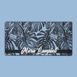Tropical Name Blue Gray Monstera Blätter Schreibtischunterlage