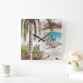 Tropical "Nap Time"  With Birds Quadratische Wanduhr (Zuhause)