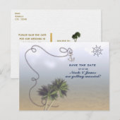 Tropical Nautical Beach & Palm Trees Save the Date Ankündigungspostkarte (Vorne/Hinten)