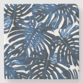 Tropical Navy Blauer Dschungel Blätter Steinuntersetzer (Vorderseite)