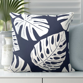 Tropical Navy Blauer Palm Monstera Blätter Kissen