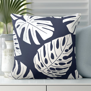 Tropical Navy Blauer Palm Monstera Blätter Kissen