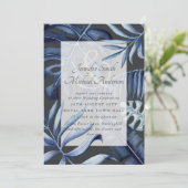Tropical Navy Blue Blätter Weddingpaare lädt ein (Stehend Vorderseite)