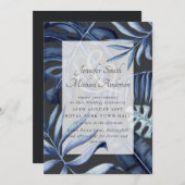 Tropical Navy Blue Blätter Weddingpaare lädt ein (Vorne/Hinten)