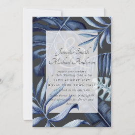 Tropical Navy Blue Blätter Weddingpaare lädt ein
