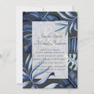 Tropical Navy Blue Blätter Weddingpaare lädt ein