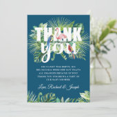 Tropical Navy Blue Flamingo Baby Dusche Dankeskarte (Stehend Vorderseite)