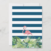 Tropical Navy Blue Flamingo Baby Dusche Dankeskarte (Rückseite)