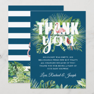 Tropical Navy Blue Flamingo Baby Dusche Dankeskarte