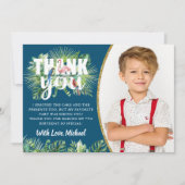 Tropical Navy Blue Flamingo Birthday Foto Dankeskarte (Vorderseite)